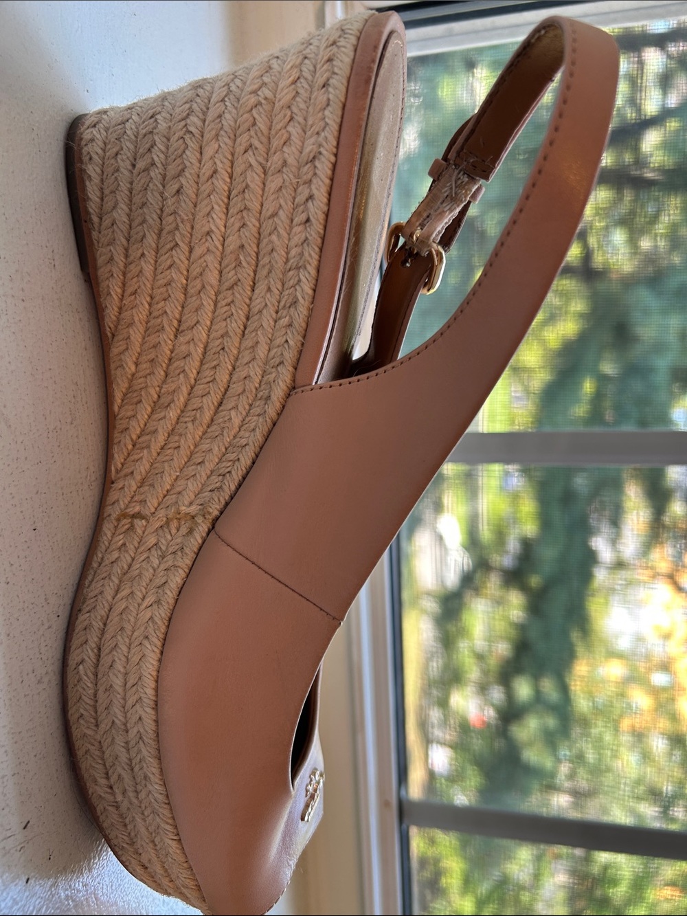 Coach Nude/Tan Leather Peep-Toe Slingback Flats - Picture 3 of 11